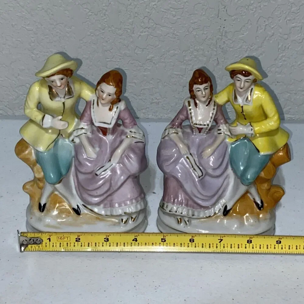 VTG Made In Occupied Japan Victorian Couple Courting Figurine Set 2 Porcelain 7”